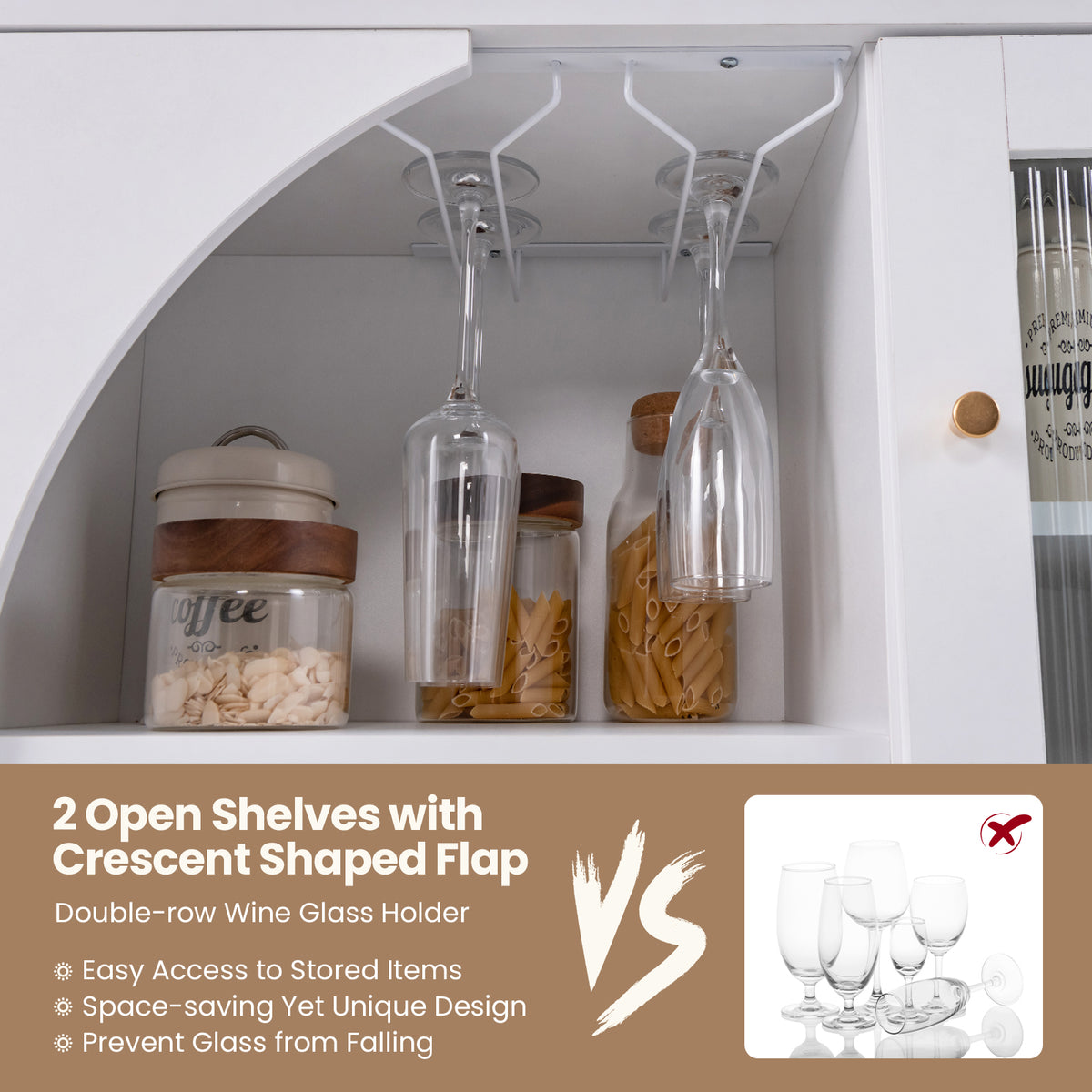 Kitchen Sideboard with Wine Glass Holder - White