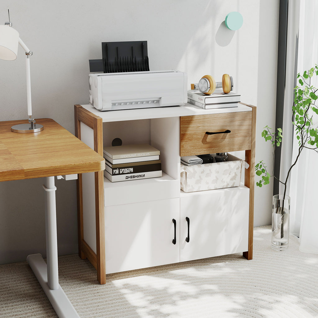 Kitchen Storage Cabinet with Drawer Pull-Out Shelf, 2 Doors - White