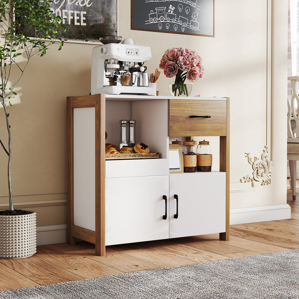 Kitchen Storage Cabinet with Drawer Pull-Out Shelf, 2 Doors - White