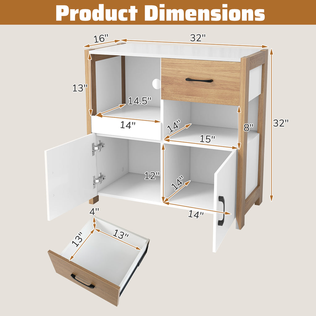 Kitchen Storage Cabinet with Drawer Pull-Out Shelf, 2 Doors - White