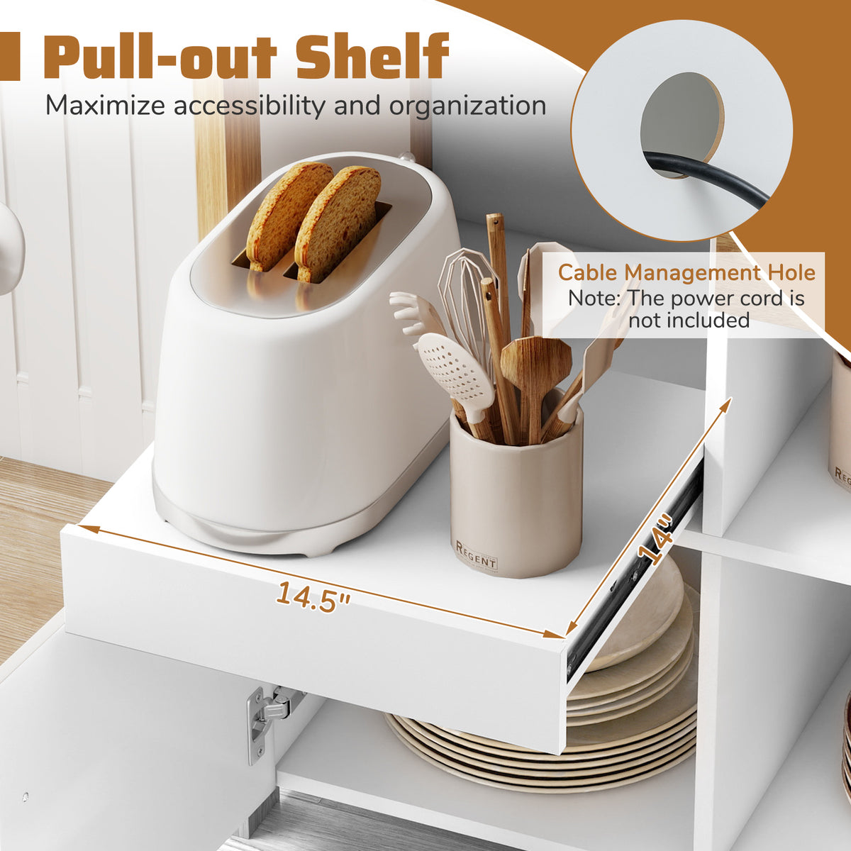Kitchen Storage Cabinet with Drawer Pull-Out Shelf, 2 Doors - White