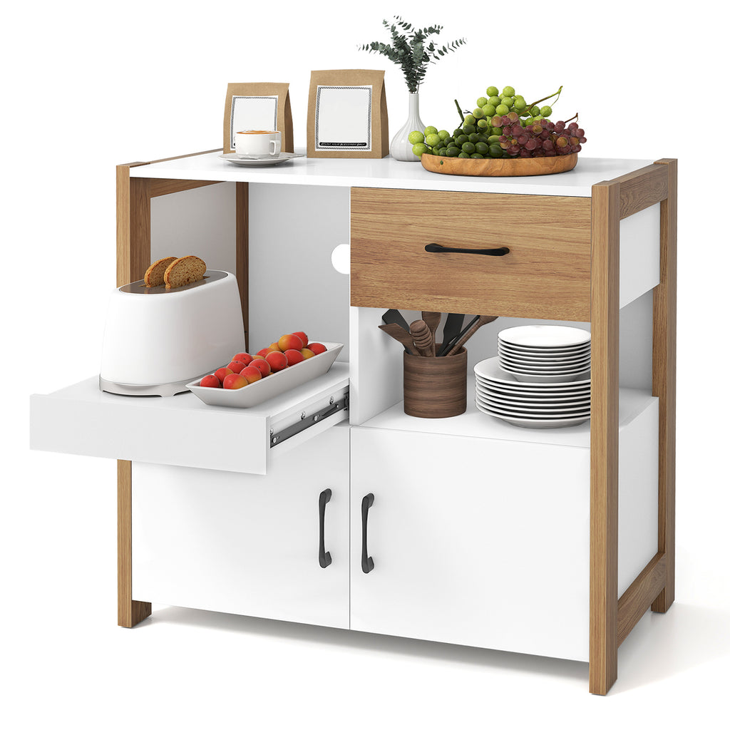 Kitchen Storage Cabinet with Drawer Pull-Out Shelf, 2 Doors - White