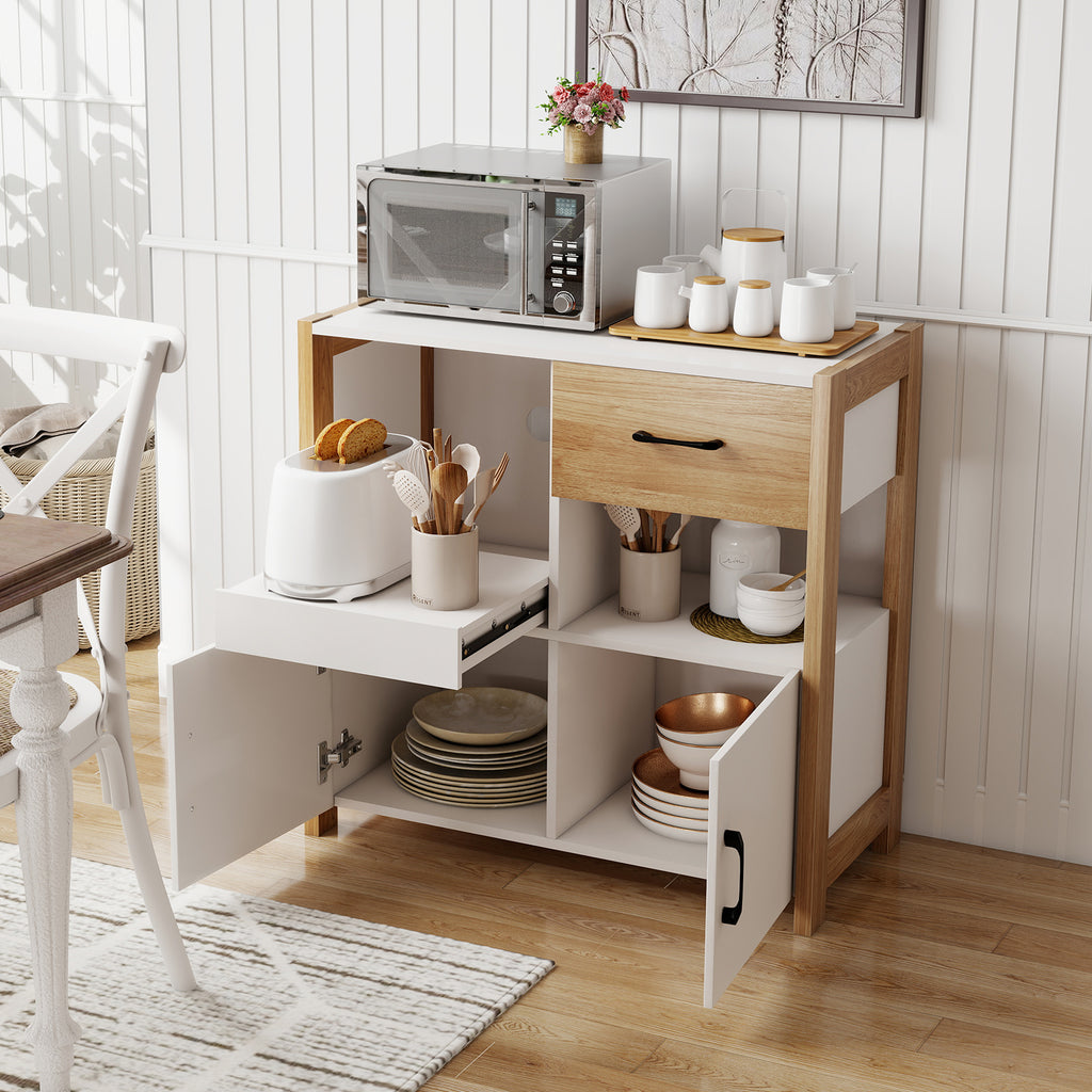 Kitchen Storage Cabinet with Drawer Pull-Out Shelf, 2 Doors - White