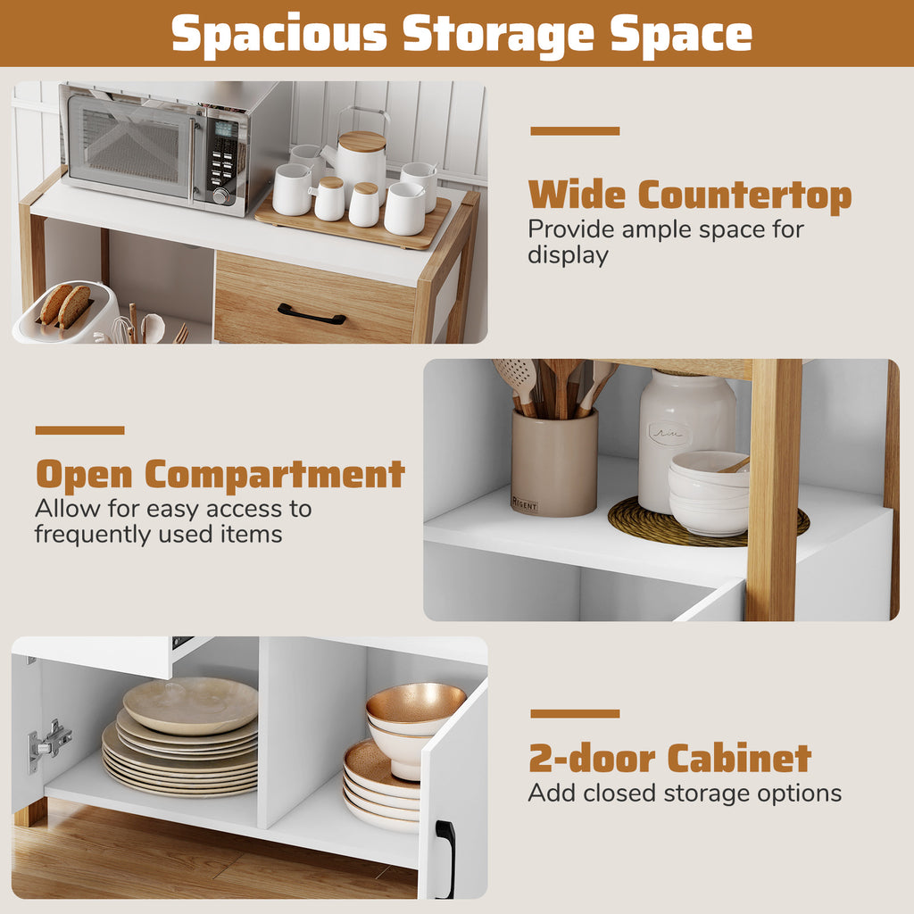 Kitchen Storage Cabinet with Drawer Pull-Out Shelf, 2 Doors - White
