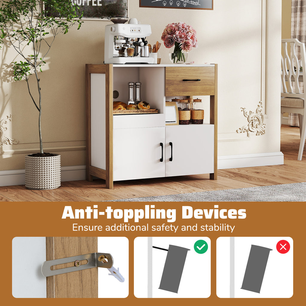 Kitchen Storage Cabinet with Drawer Pull-Out Shelf, 2 Doors - White