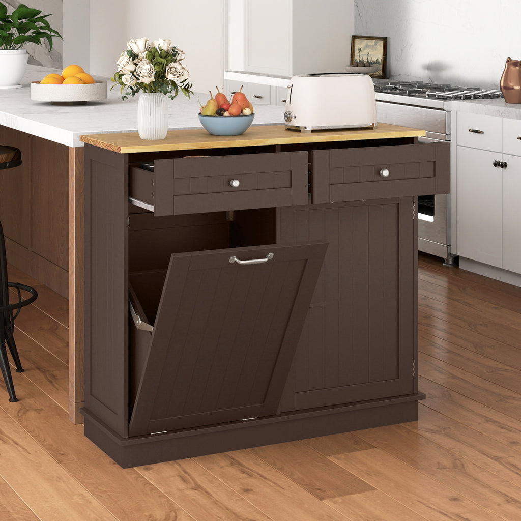Kitchen Tilt Out Trash Cabinet with 2 Drawers – Brown