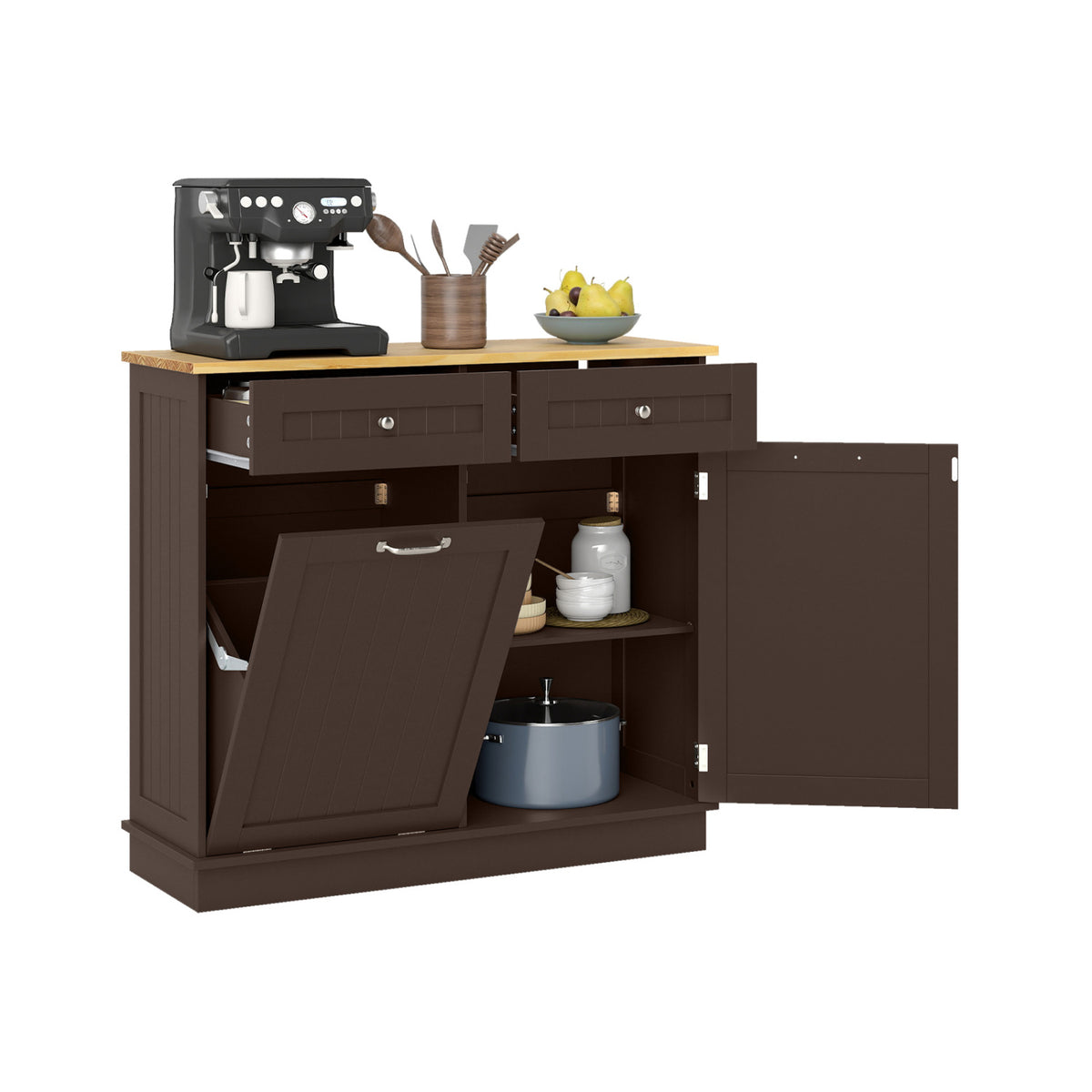 Kitchen Tilt Out Trash Cabinet with 2 Drawers – Brown