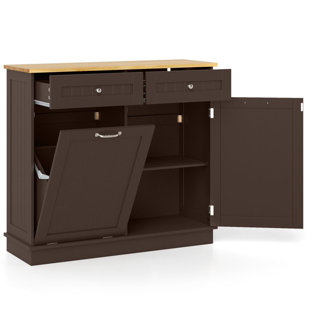 Kitchen Tilt Out Trash Cabinet with 2 Drawers – Brown