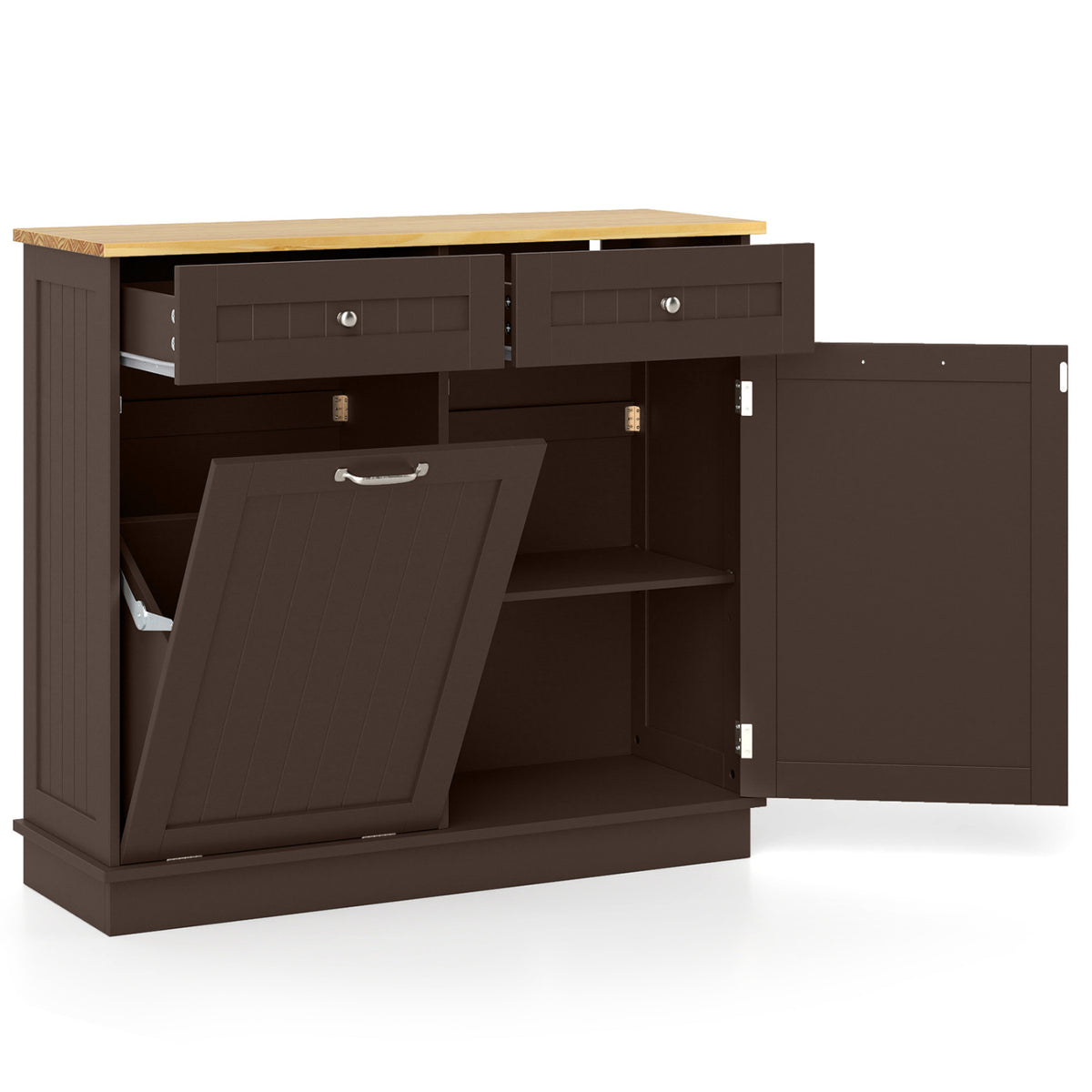 Kitchen Tilt Out Trash Cabinet with 2 Drawers – Brown