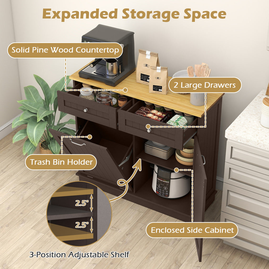 Kitchen Tilt Out Trash Cabinet with 2 Drawers – Brown