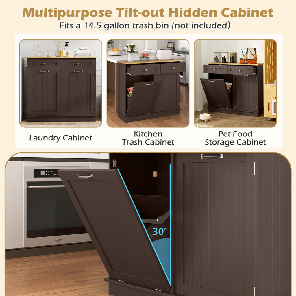 Kitchen Tilt Out Trash Cabinet with 2 Drawers – Brown