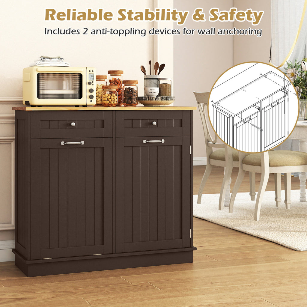Kitchen Tilt Out Trash Cabinet with 2 Drawers – Brown
