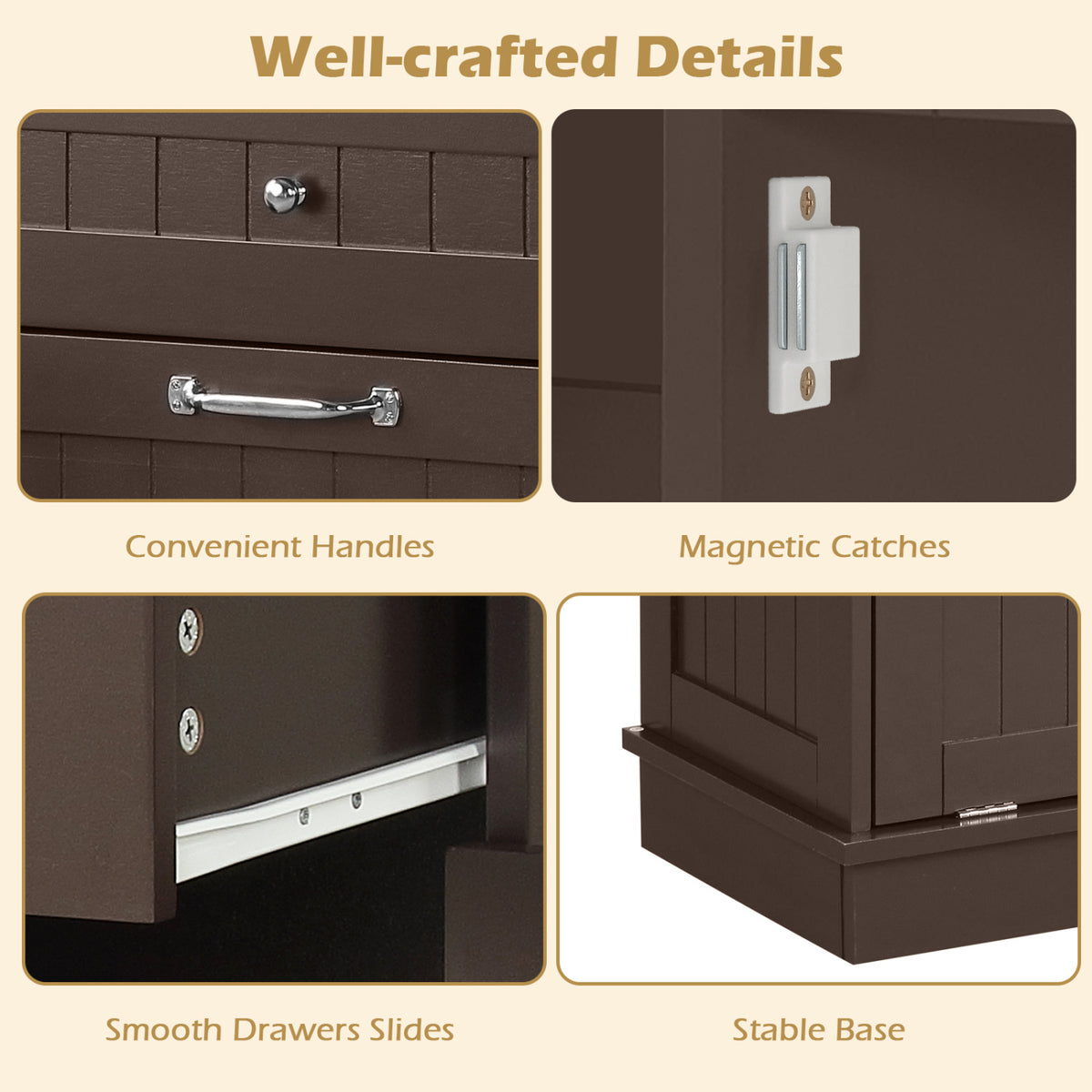 Kitchen Tilt Out Trash Cabinet with 2 Drawers – Brown