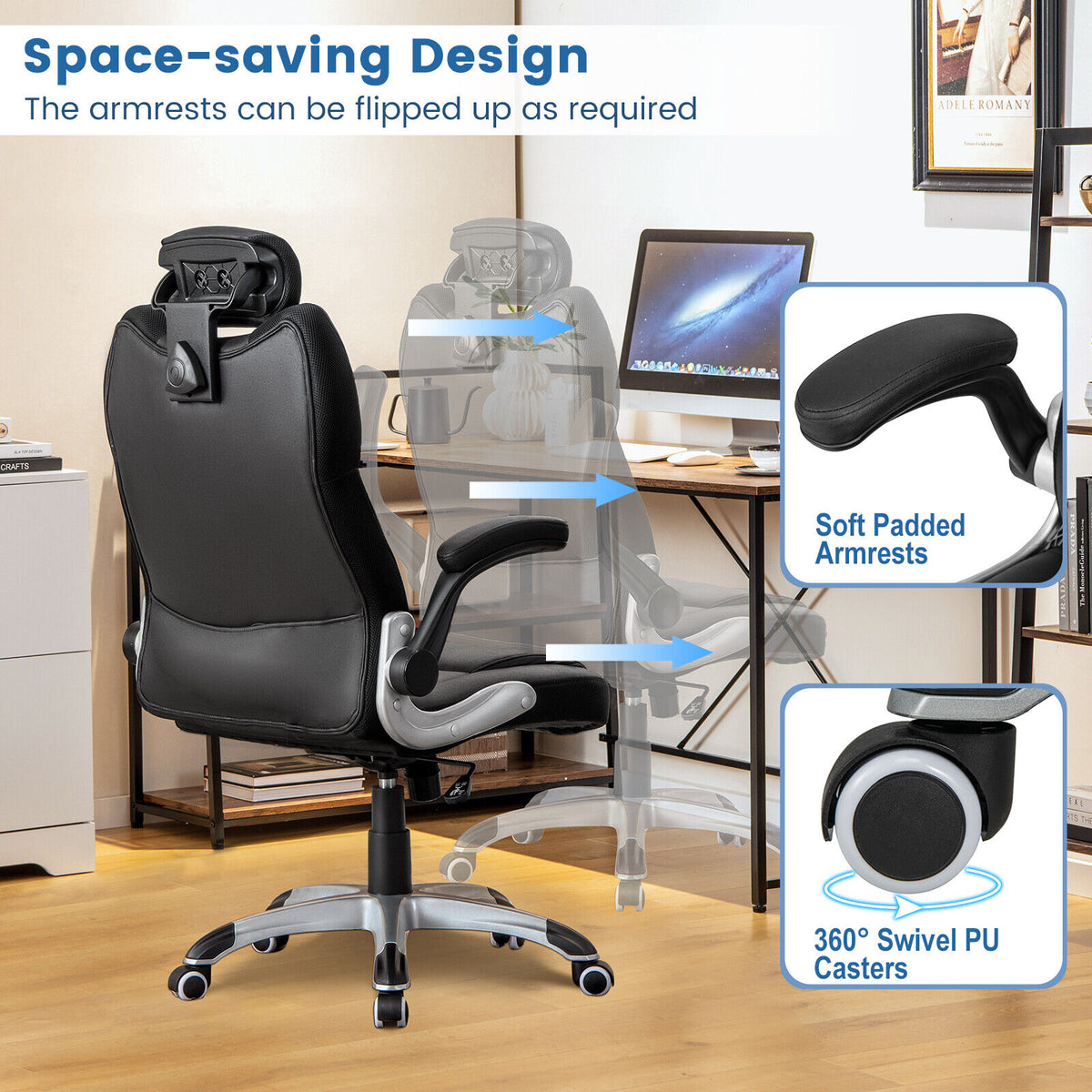 Kneading Massage Office Chair with Adjustable Headrest - Black