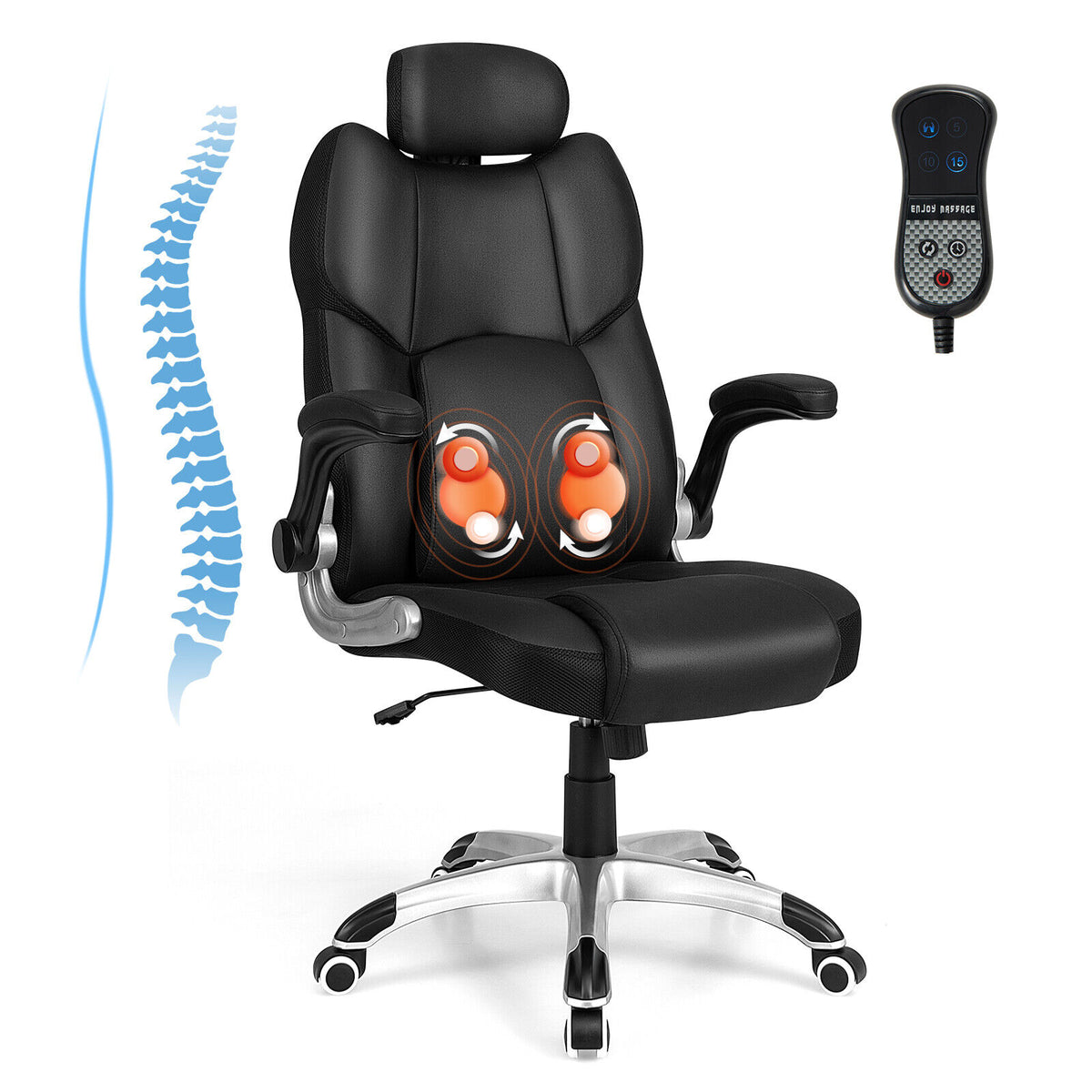 Kneading Massage Office Chair with Adjustable Headrest - Black
