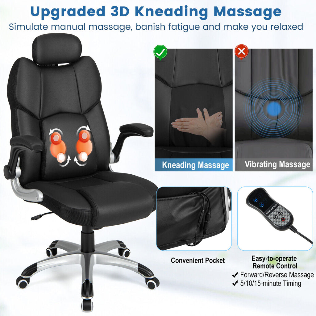 Kneading Massage Office Chair with Adjustable Headrest - Black