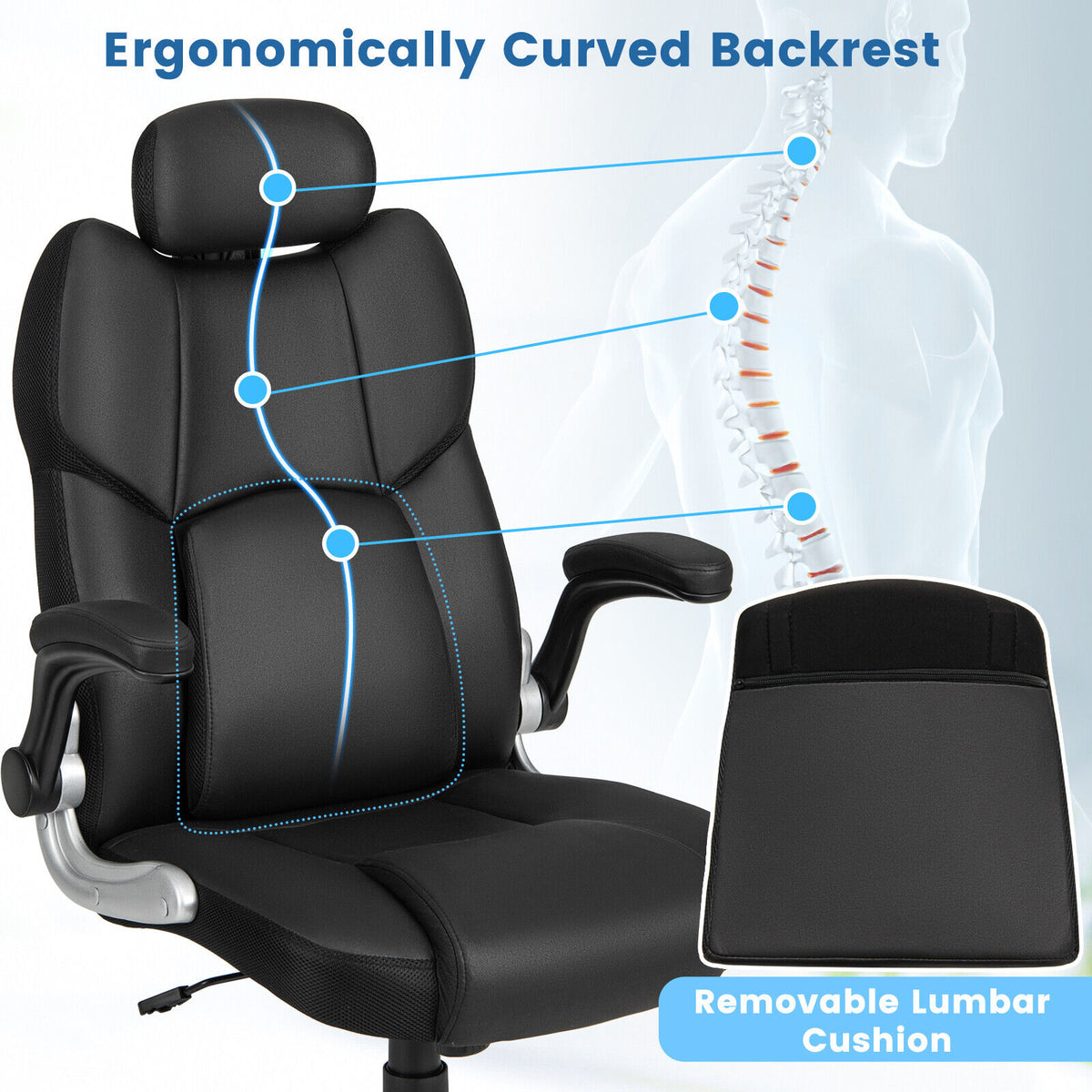 Kneading Massage Office Chair with Adjustable Headrest - Black