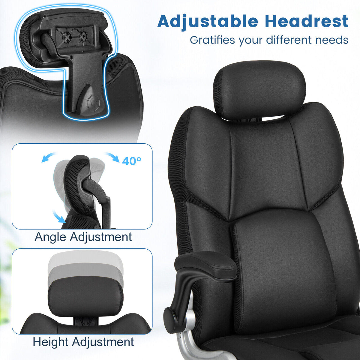 Kneading Massage Office Chair with Adjustable Headrest - Black