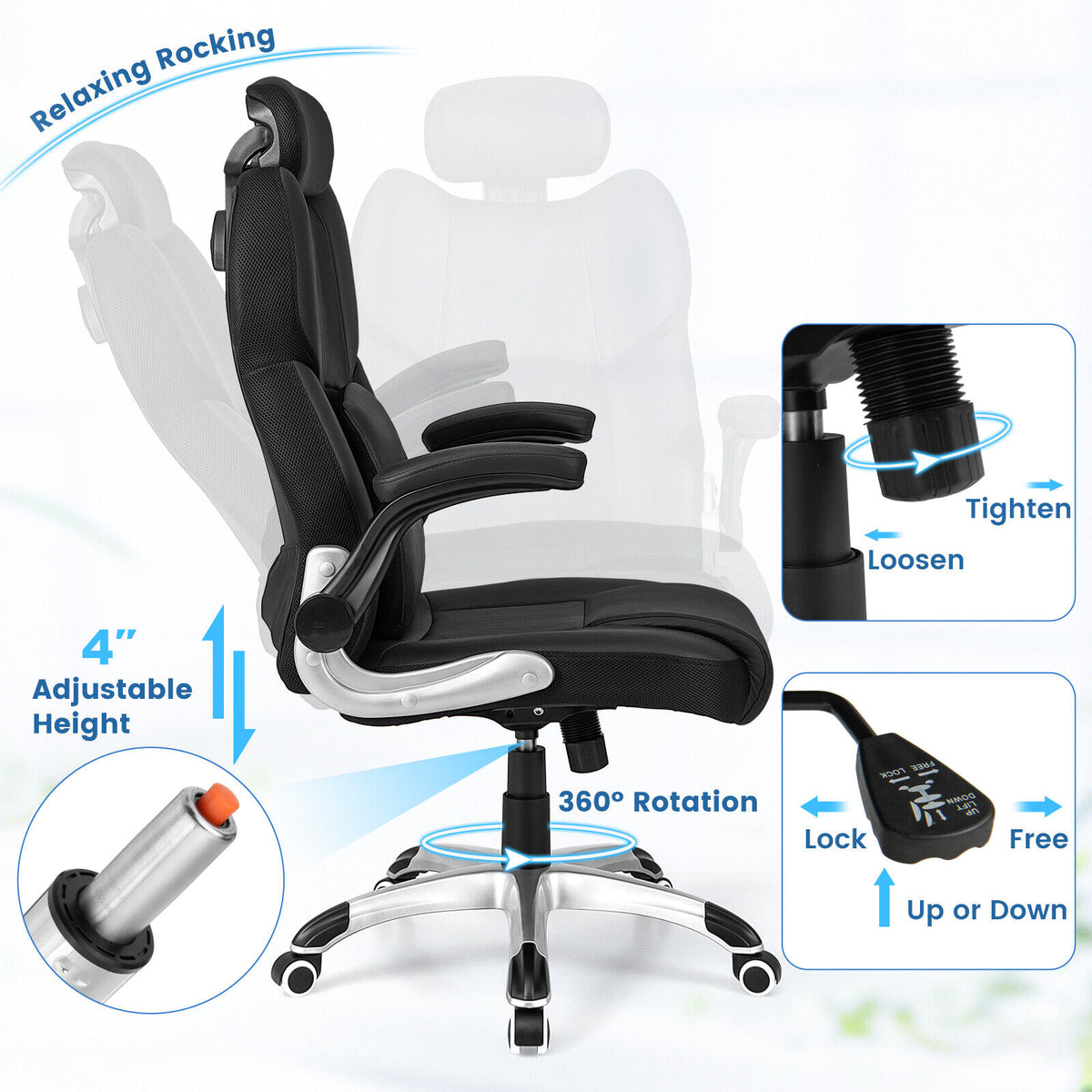 Kneading Massage Office Chair with Adjustable Headrest - Black