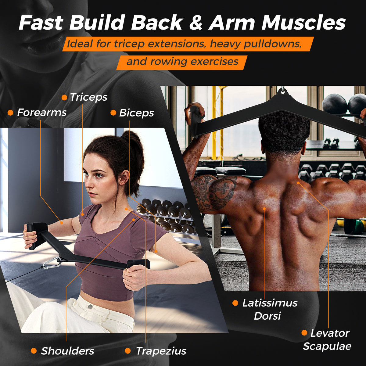 LAT Pulldown Attachment Set for Home Gym Fitness - 5 Exercise Attachments with Non-Slip Grip