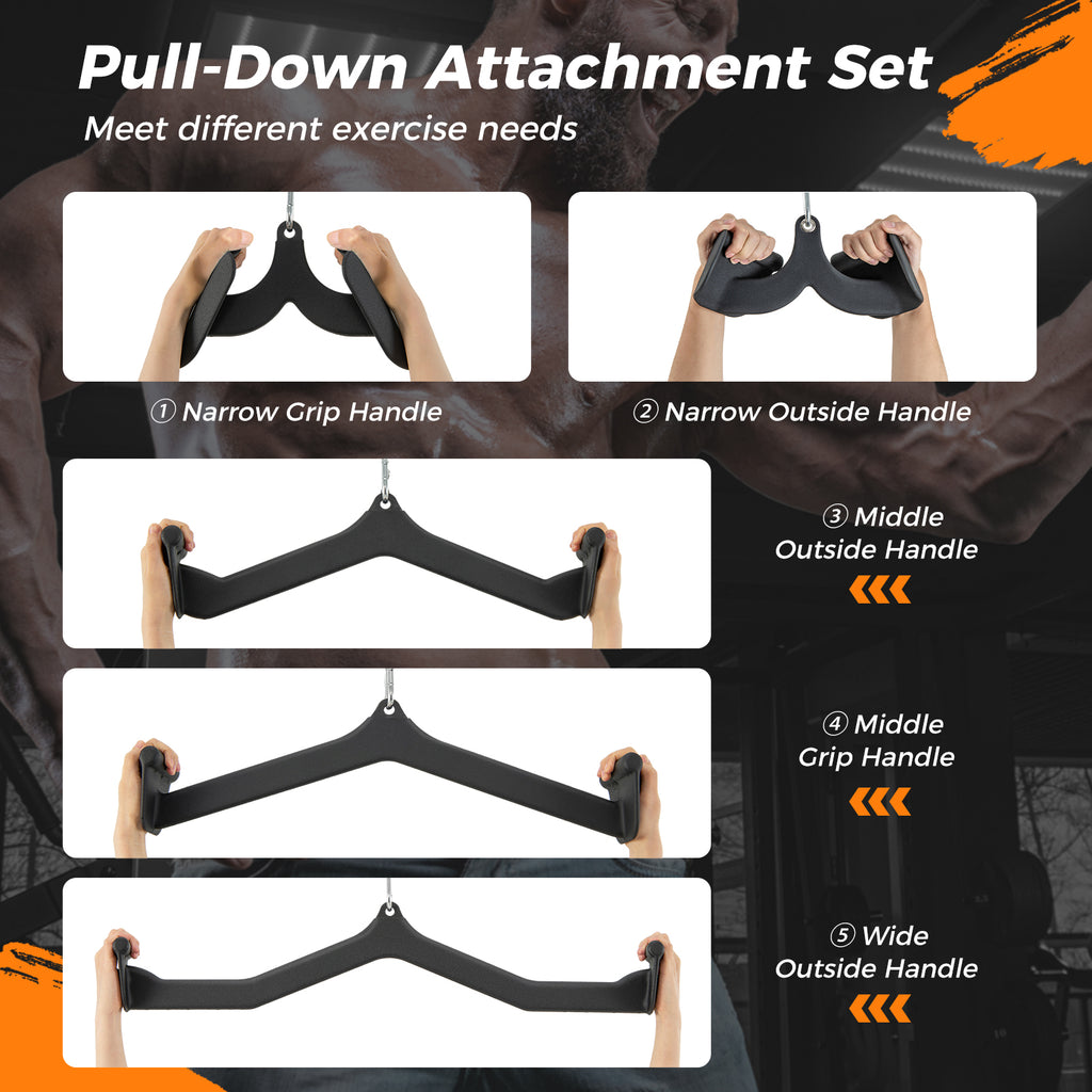 LAT Pulldown Attachment Set for Home Gym Fitness - 5 Exercise Attachments with Non-Slip Grip