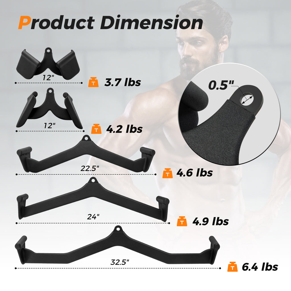 LAT Pulldown Attachment Set for Home Gym Fitness - 5 Exercise Attachments with Non-Slip Grip