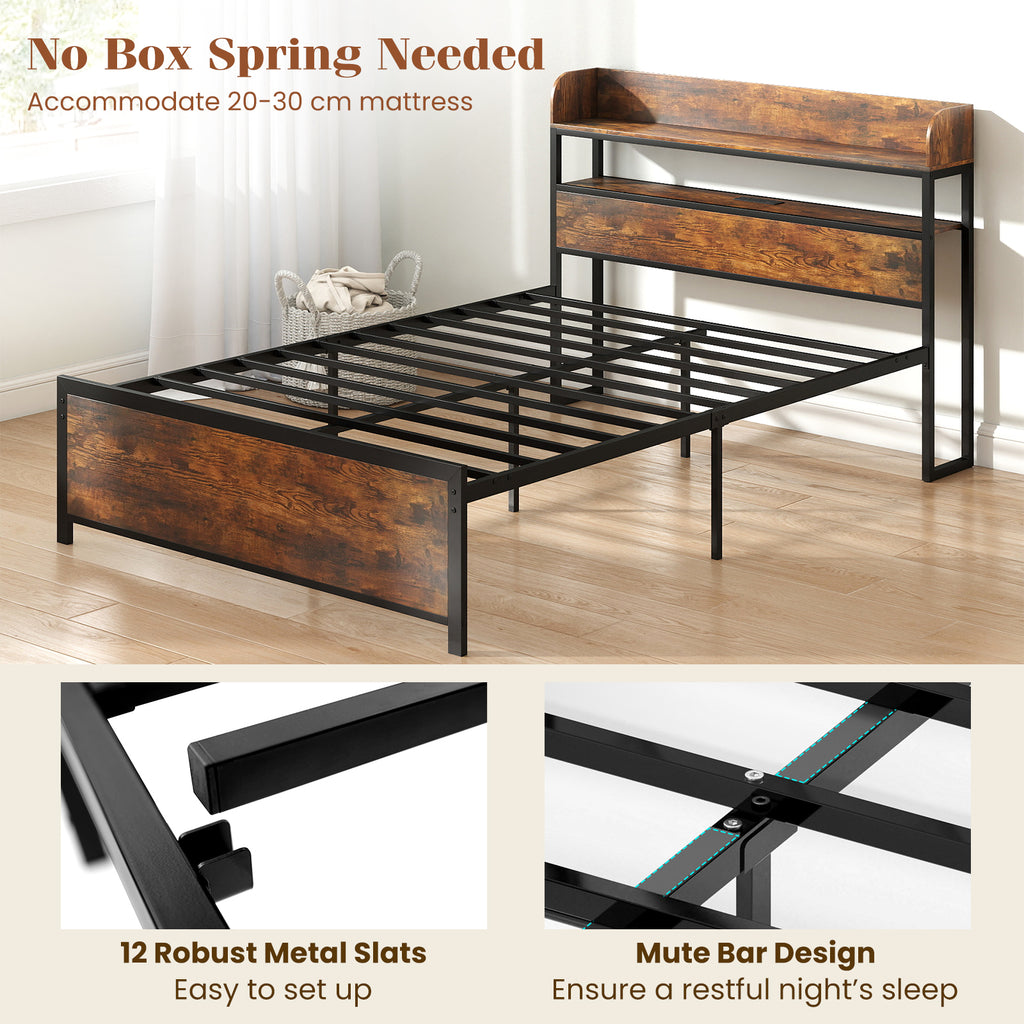 LED Bed Frame with Storage Headboard & Power Outlets - Full Size