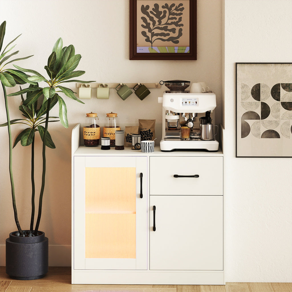 LED Buffet Sideboard with Charging Station - White