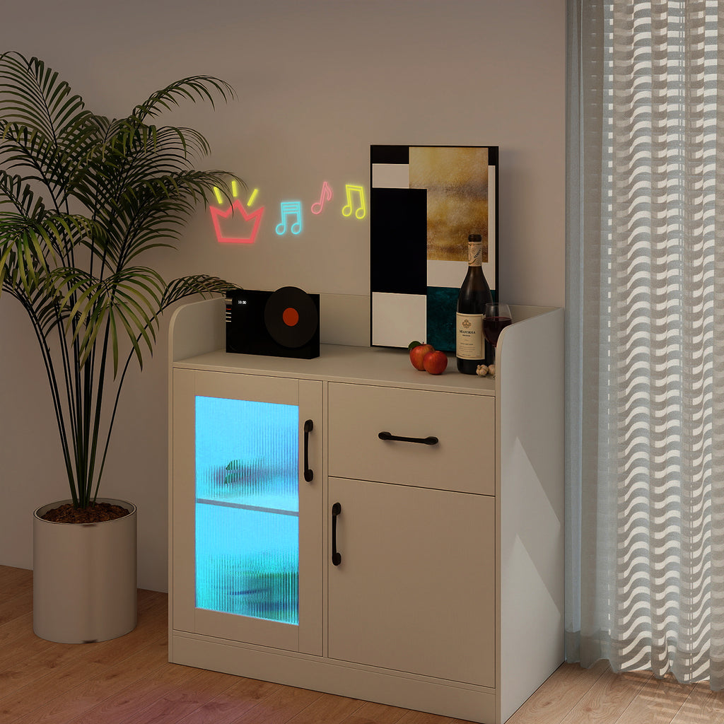 LED Buffet Sideboard with Charging Station - White