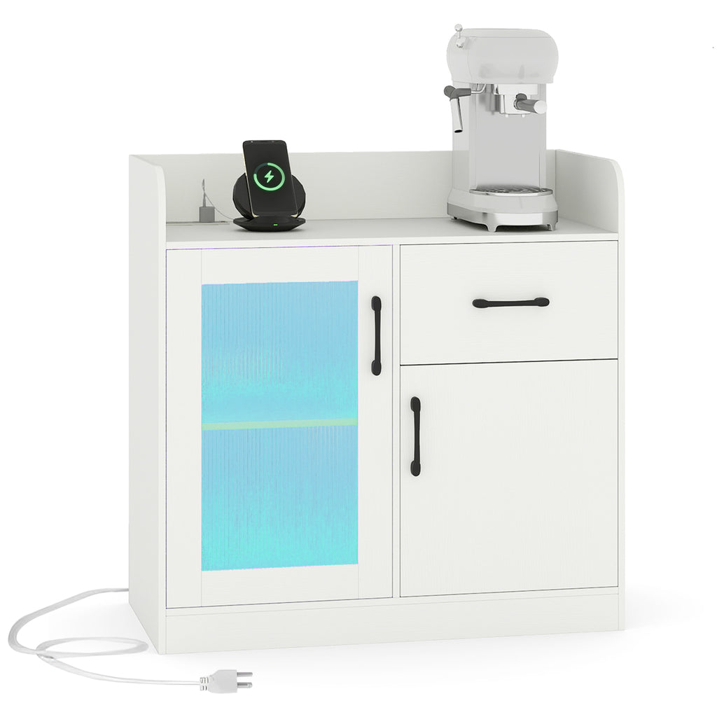 LED Buffet Sideboard with Charging Station - White