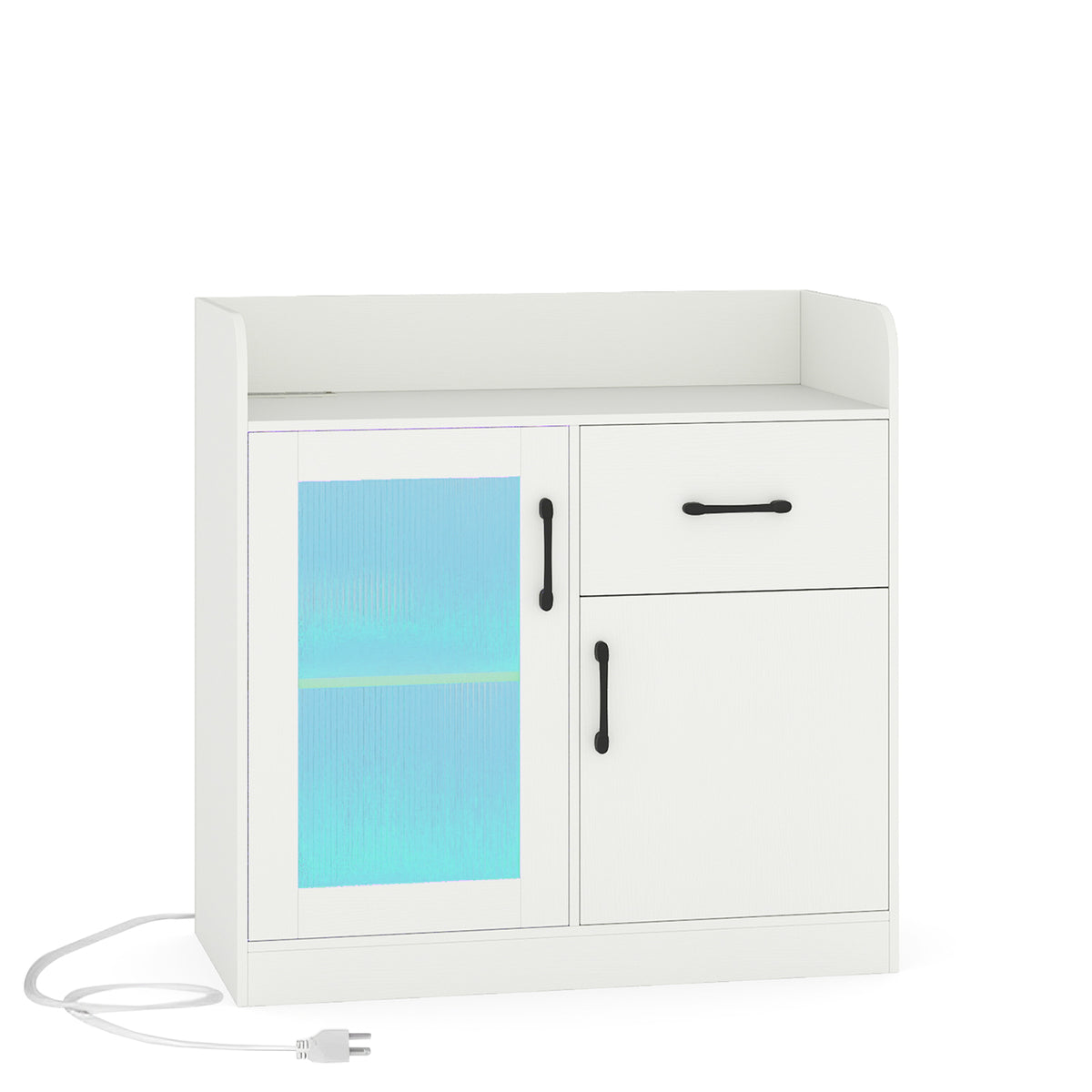 LED Buffet Sideboard with Charging Station - White