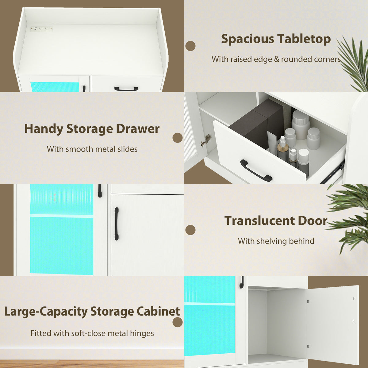 LED Buffet Sideboard with Charging Station - White