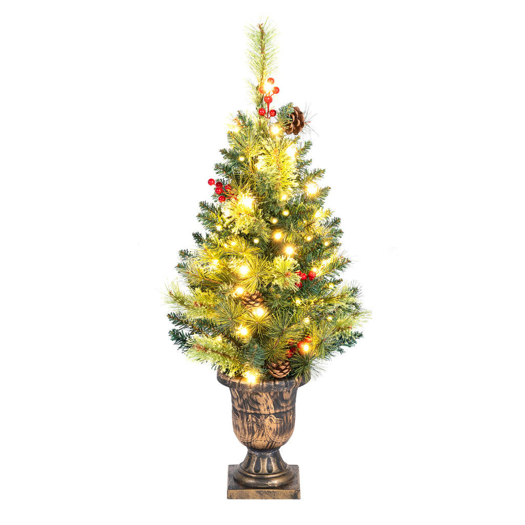 3 Ft LED Christmas Tree with Red Berries Pine Cones & 100 Branch Tips - Costway