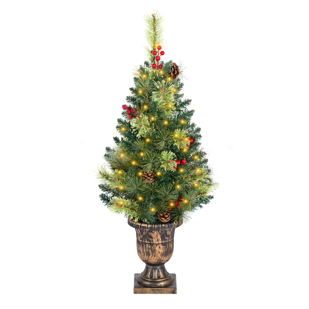 3 Ft LED Christmas Tree with Red Berries Pine Cones & 100 Branch Tips - Costway