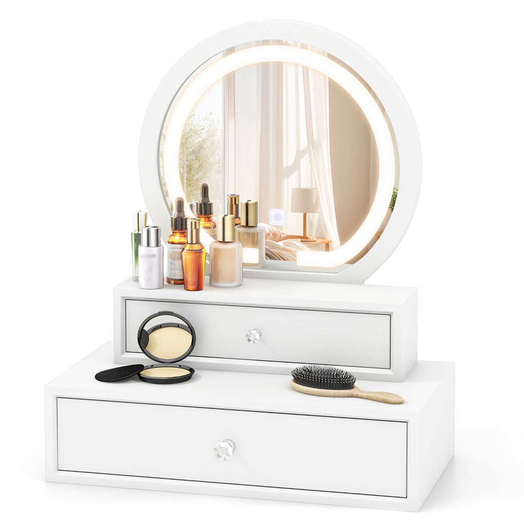 LED Lighted Vanity Mirror with Drawers, White