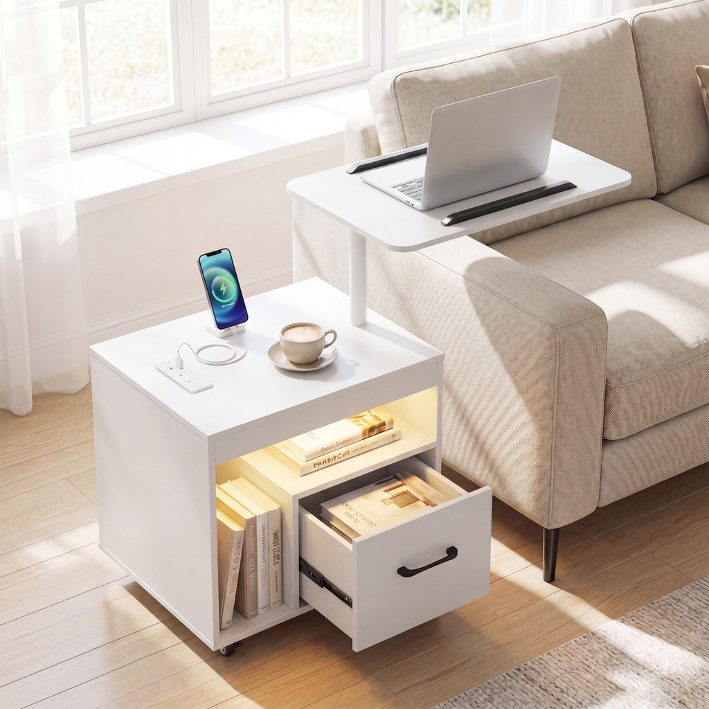 LED Nightstand with Power Outlets, White