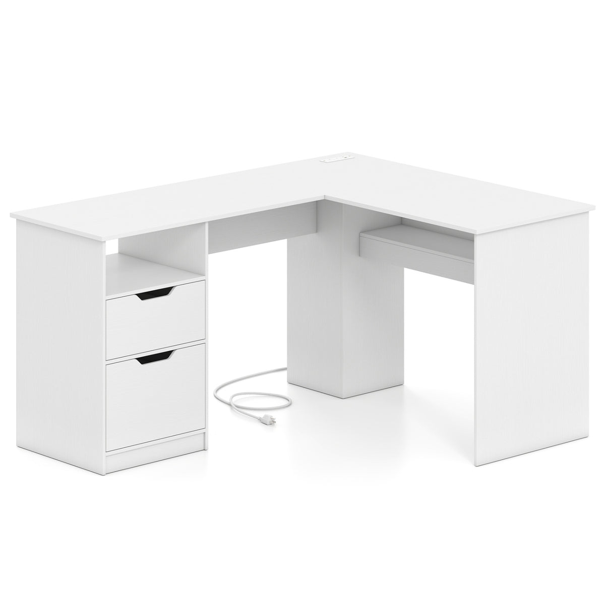 L-Shaped Computer Desk with Storage Drawers - White