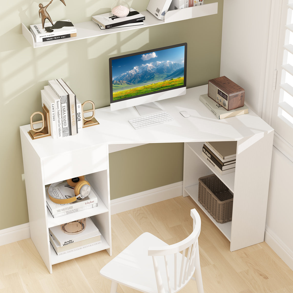 48 Inches L Shaped Corner Executive Computer Desk with Drawer