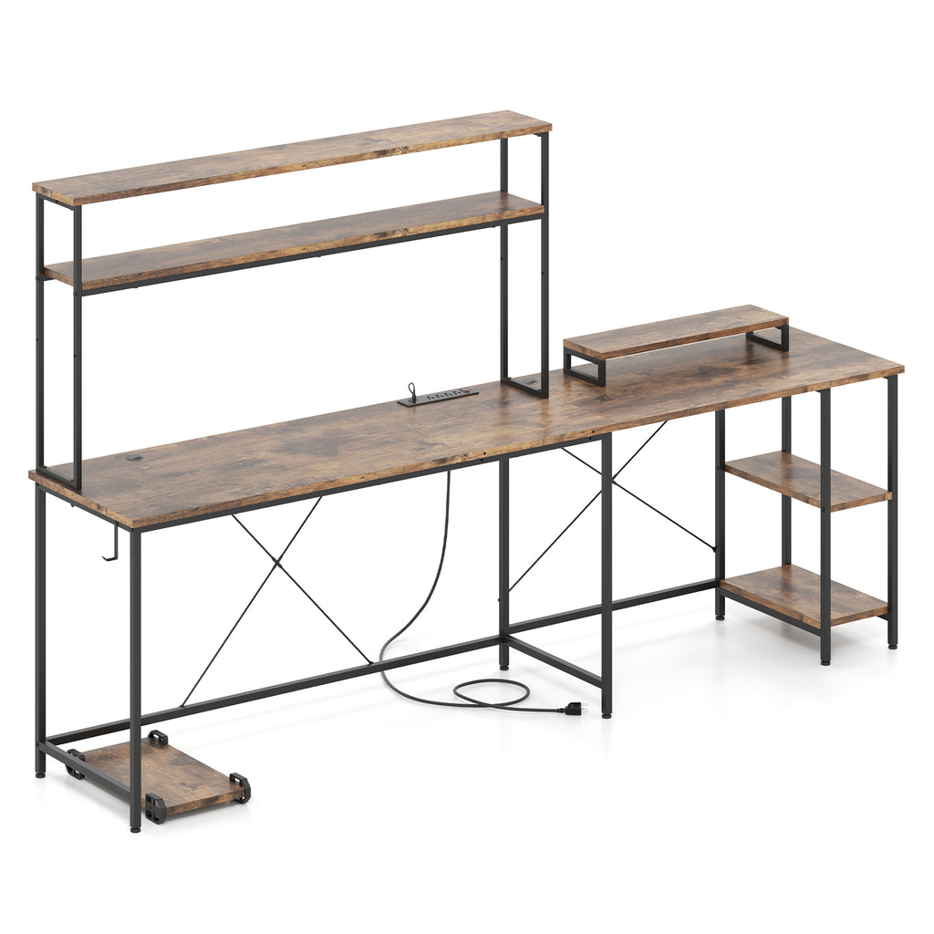 L-Shaped Reversible Gaming Desk with LED Strip and Power Outlets