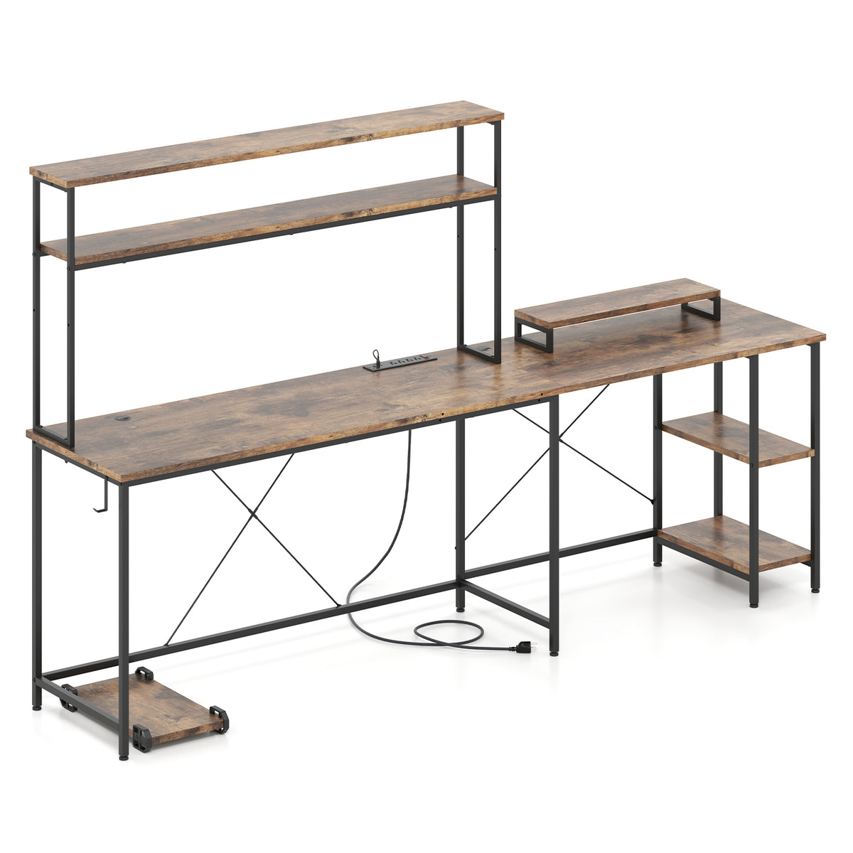 L-Shaped Reversible Gaming Desk with LED Strip and Power Outlets
