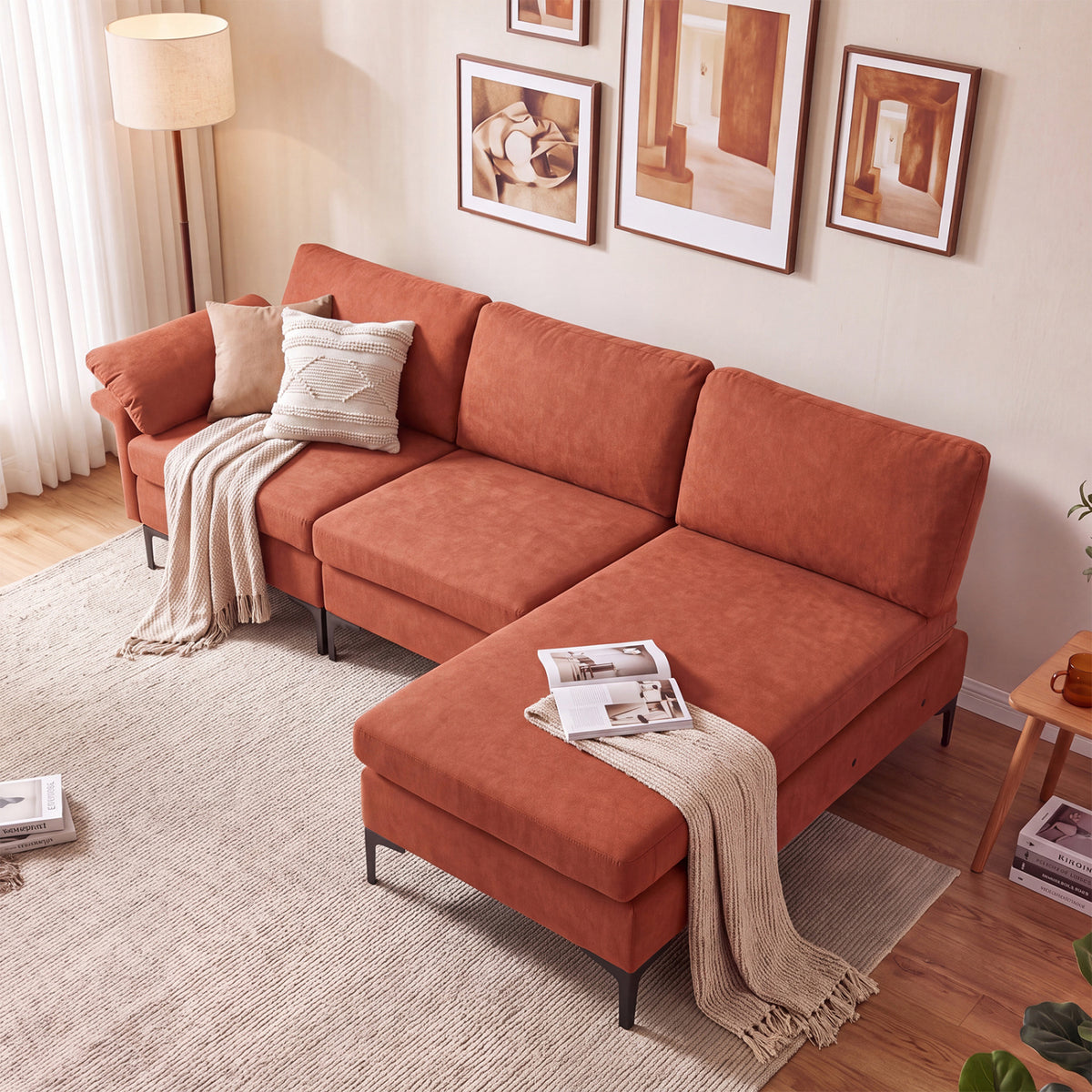 L-Shaped Sectional Sofa with USB Ports & Storage - Turquoise