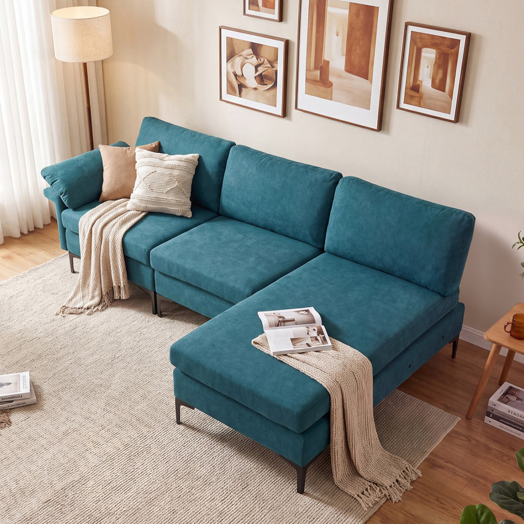 L-Shaped Sectional Sofa with USB Ports & Storage - Turquoise