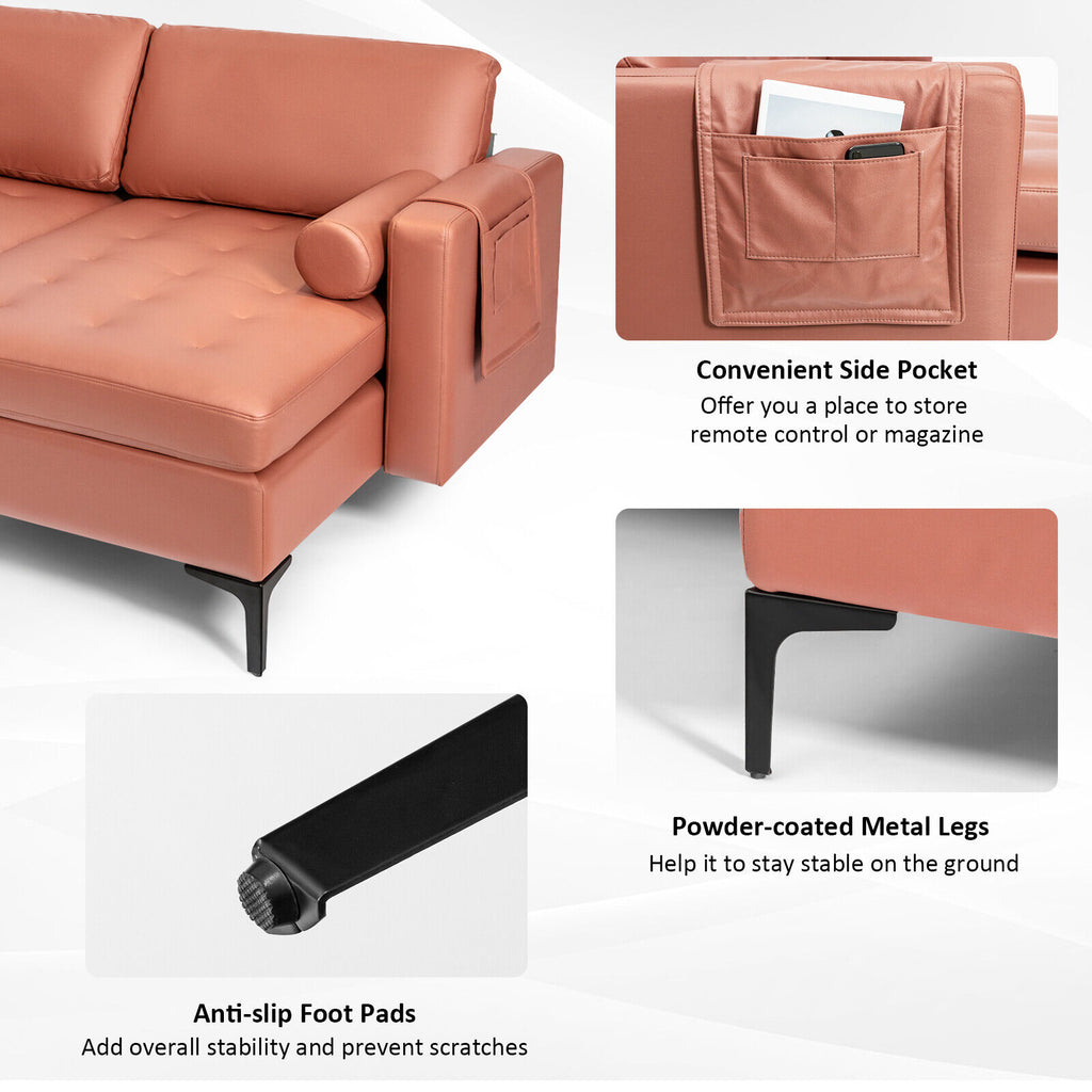 Modular L-Shaped 3-Seat Sectional Sofa with Reversible Chaise, Pink