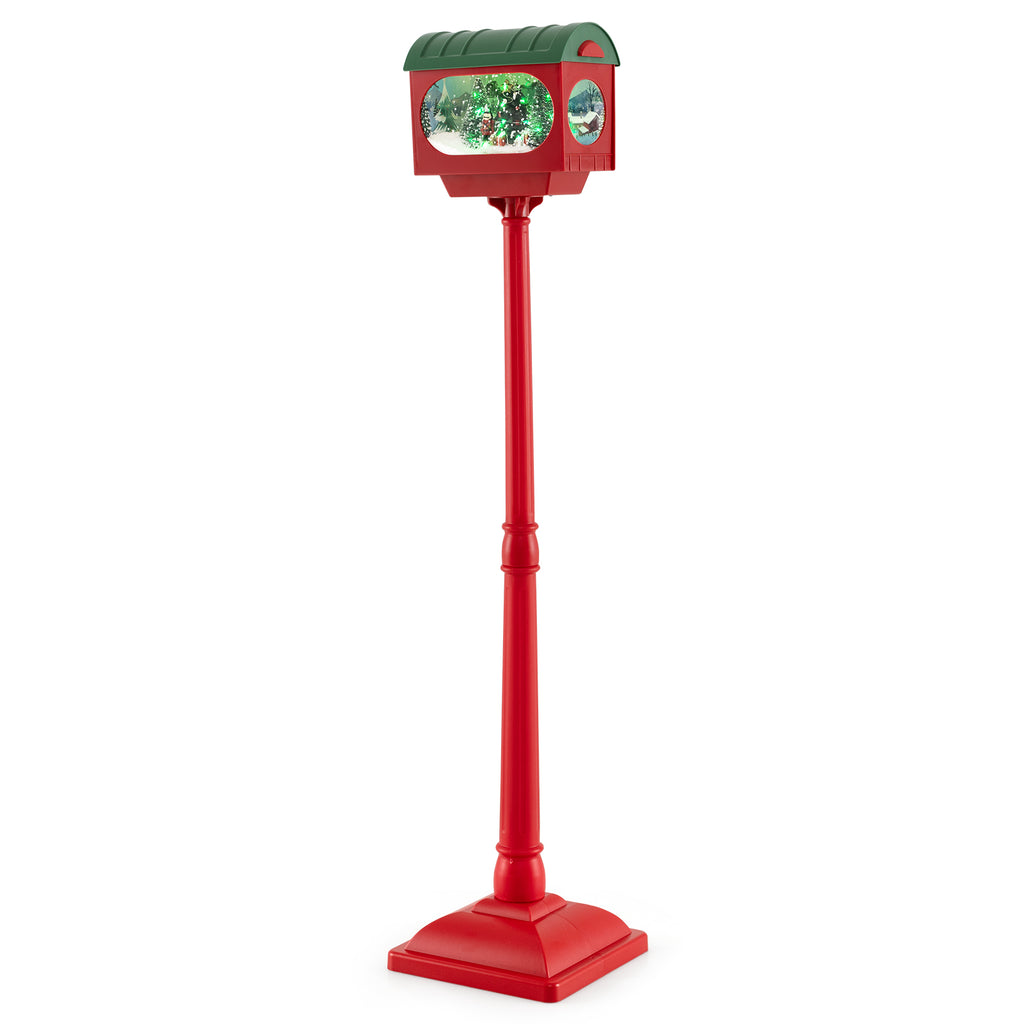 68 Inch Festive Musical Christmas Street Lamp Post with Snow Globe Lantern - Red Variation