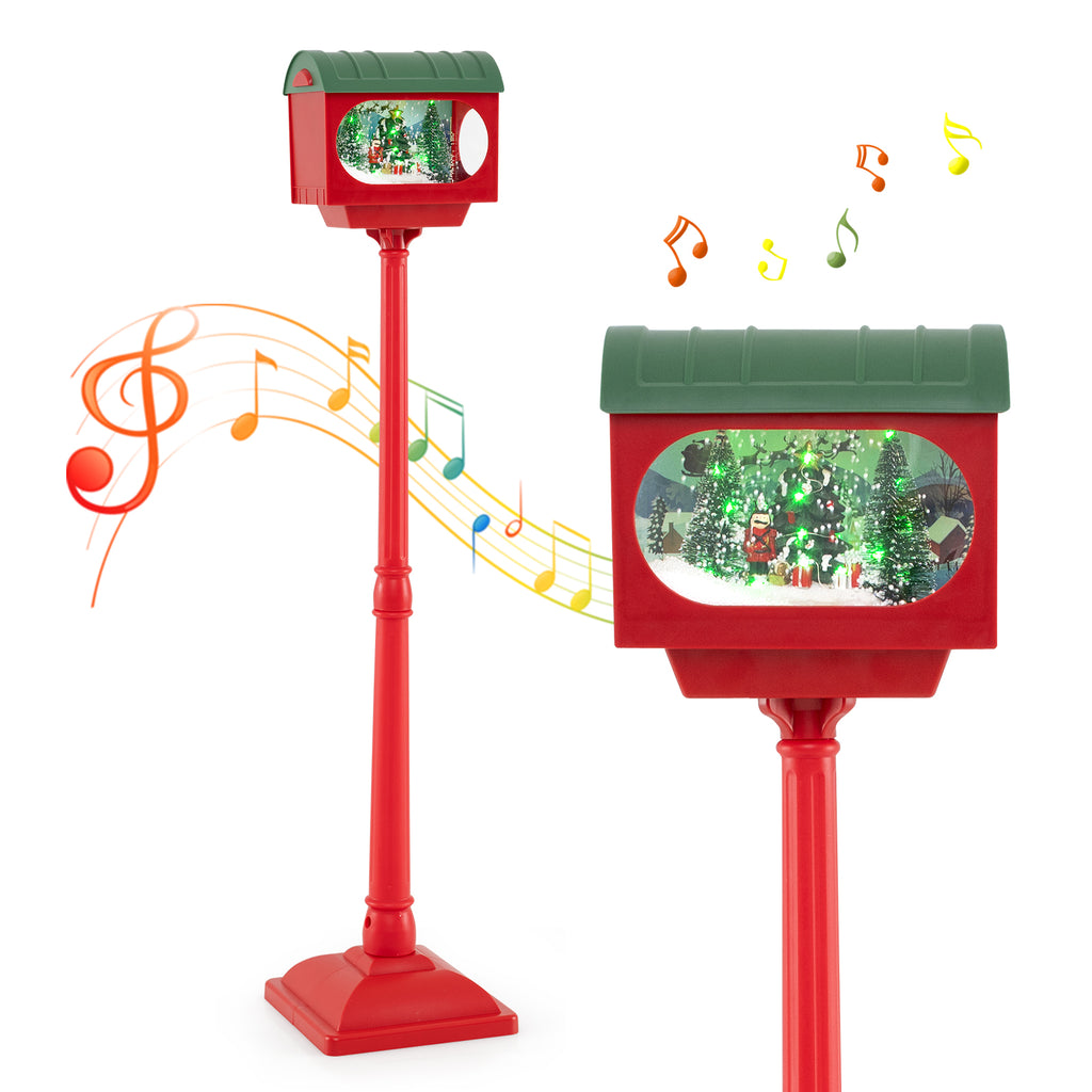 59 Inch Christmas Street Lamp with Sound-Activated Snow Globe Lantern - Red Variation