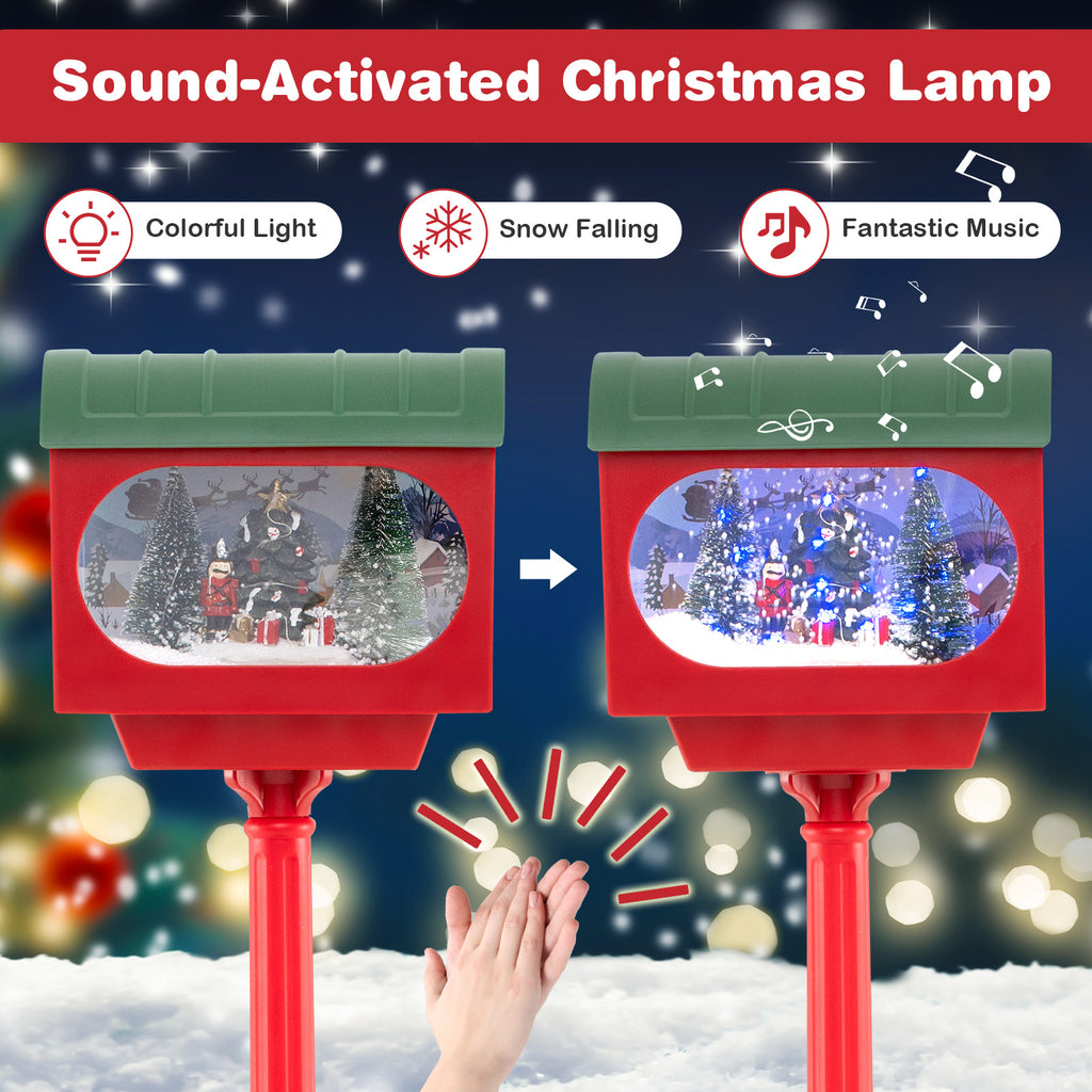 59 Inch Christmas Street Lamp with Sound-Activated Snow Globe Lantern - Red Variation