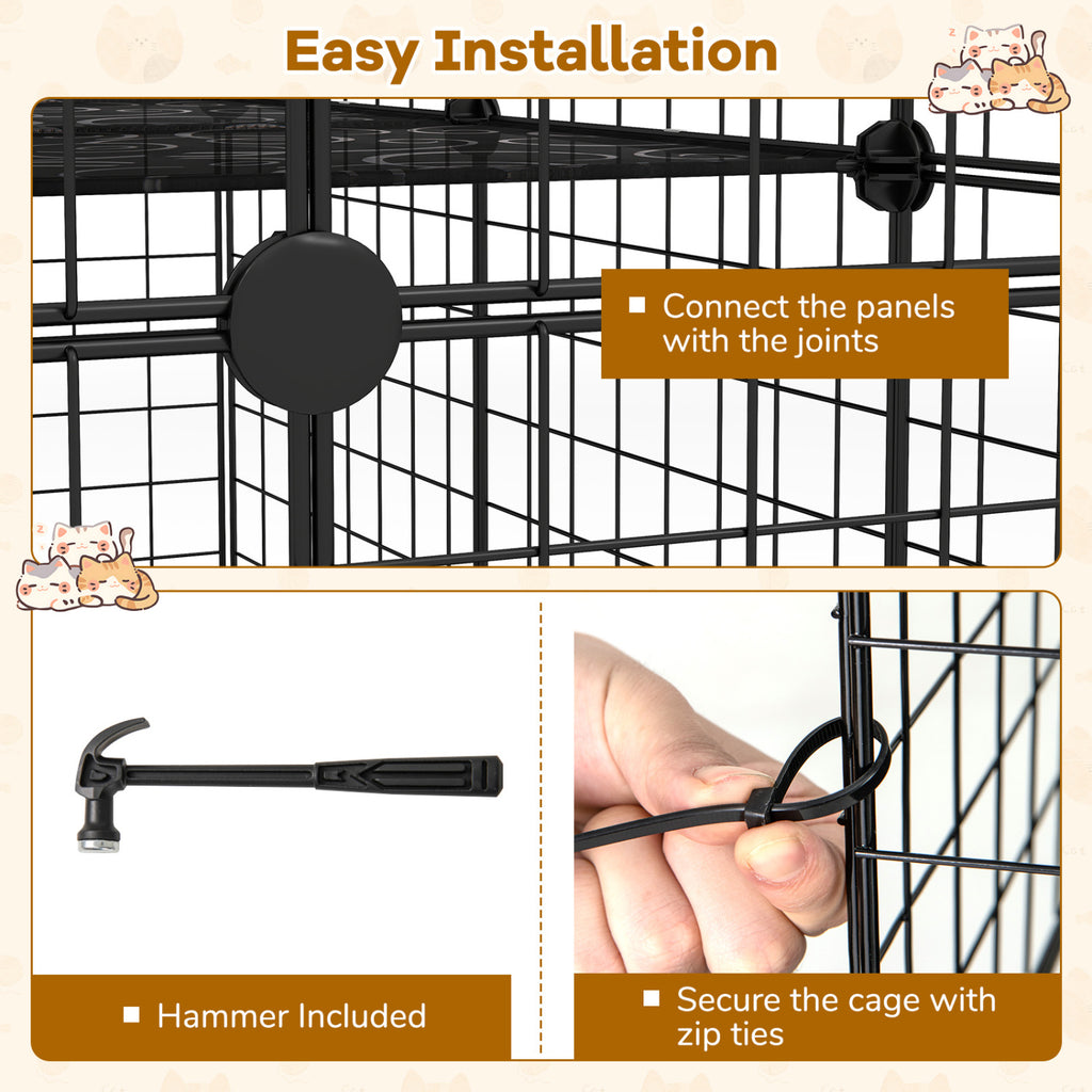 Large 4-Tier Cat Cage with Skylight and Hammock - Black
