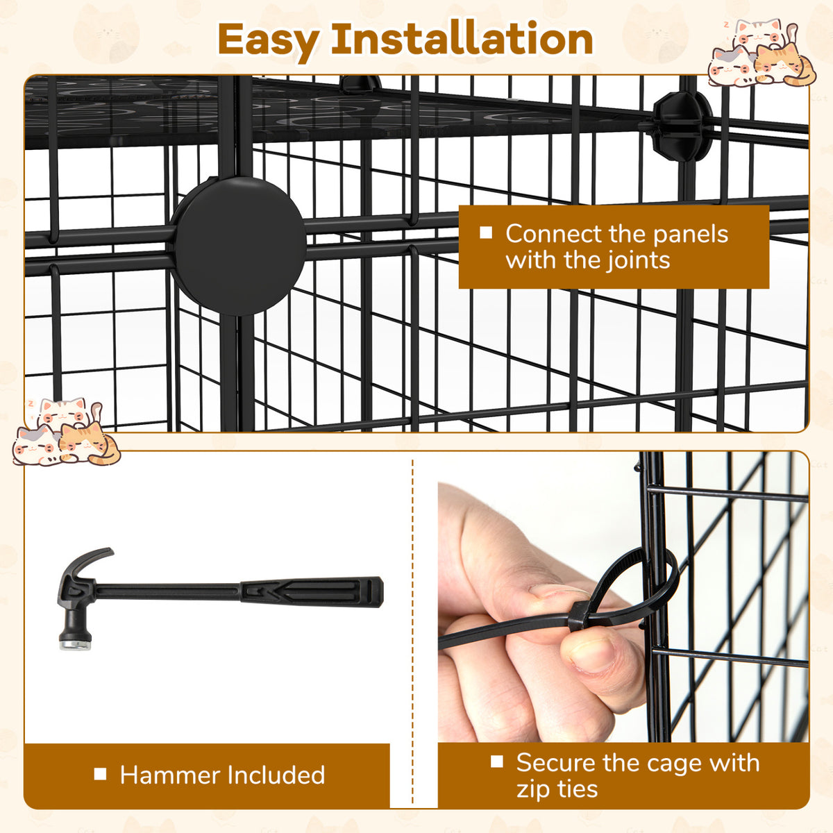 Large 4-Tier Cat Cage with Skylight and Hammock - Black