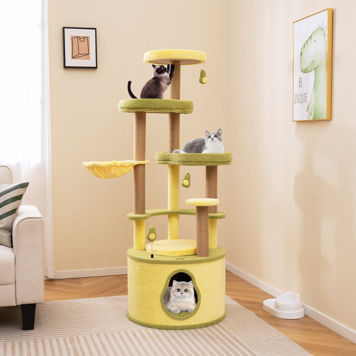 Large Avocado Cat Tree Tower with Private Condo - Green, L