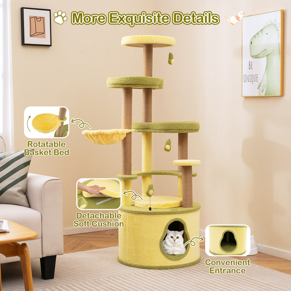 Large Avocado Cat Tree Tower with Private Condo - Green, L